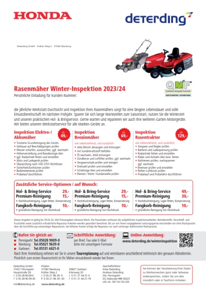 Winterinspektion für Rasenmäher und Rasentraktoren
