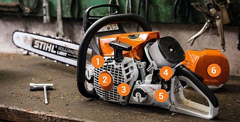Die Benzin-Motorsäge STIHL MS 500i bei der Holzernte
