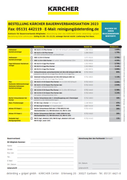 Bestellformular KÄRCHER Bauernverbandsaktion 2023